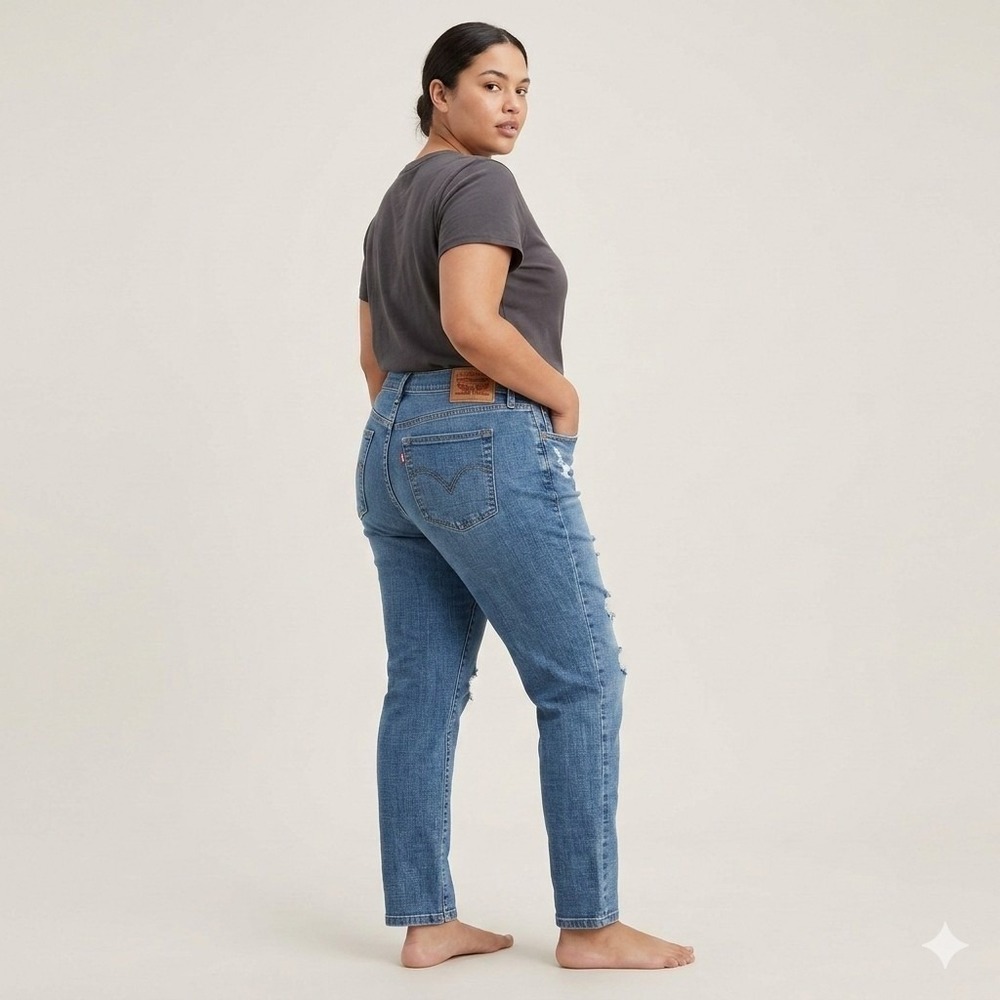 Levi's Women's Boyfriend Jeans Size 30 Blue Distressed Mid Rise Straight Leg